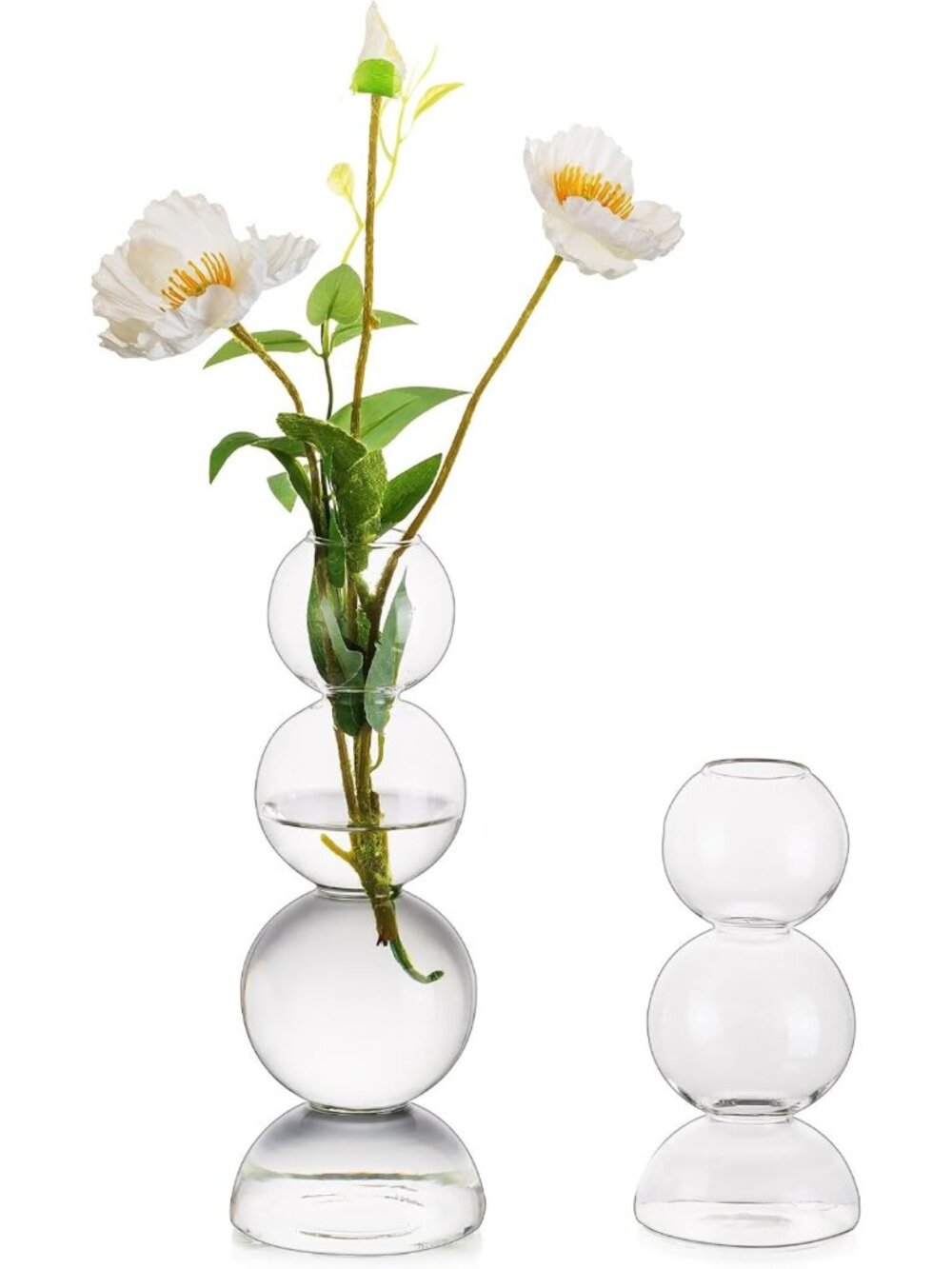 Unique Glass Bubble Vases - 2pcs Clear Cute Flower Centerpieces, Aesthetic Home